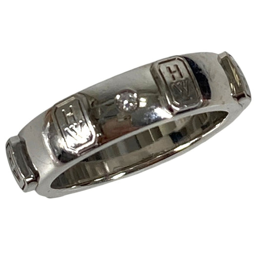 HARRY WINSTON 1P Diamond HW Logo Band Ring Accessory Jewelry Gold K18 18K Ring Au750 Ladies Silver