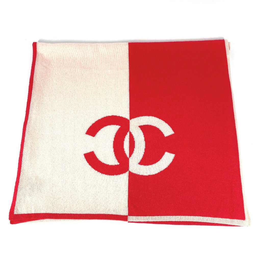 CHANEL 19C CC Coco Mark Logo Bicolor Stole Shawl Scarf Cashmere Unisex Pink