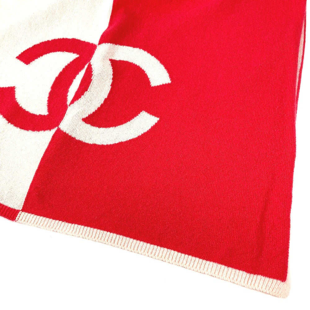 CHANEL 19C CC Coco Mark Logo Bicolor Stole Shawl Scarf Cashmere Unisex Pink