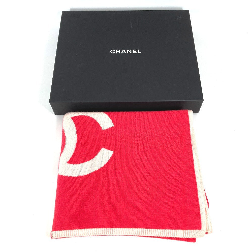 CHANEL 19C CC Coco Mark Logo Bicolor Stole Shawl Scarf Cashmere Unisex Pink