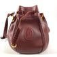 CARTIER Vintage Logo Must Line Bag Crossbody Drawstring Bag Shoulder Bag Leather Unisex Wine Red