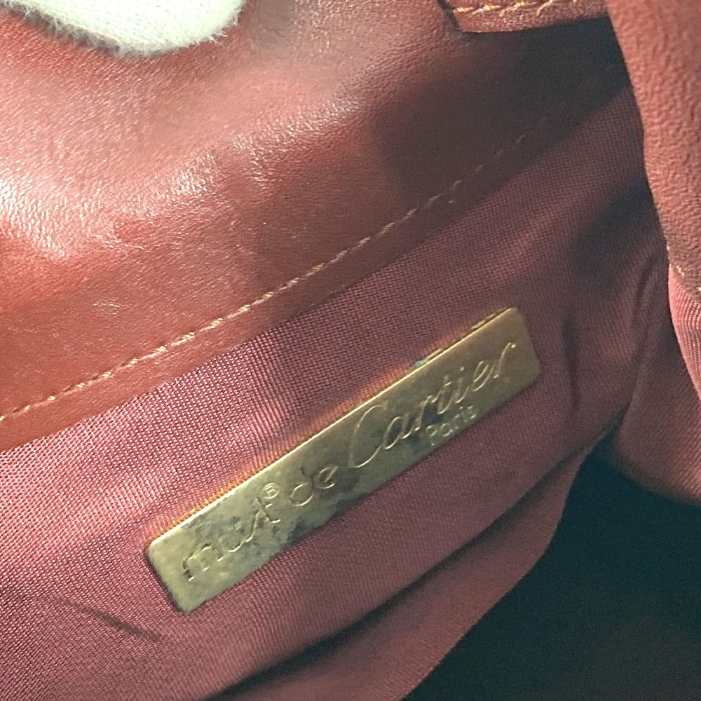 CARTIER Vintage Logo Must Line Bag Crossbody Drawstring Bag Shoulder Bag Leather Unisex Wine Red