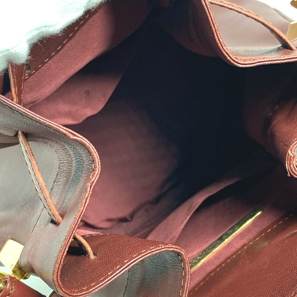 CARTIER Vintage Logo Must Line Bag Crossbody Drawstring Bag Shoulder Bag Leather Unisex Wine Red