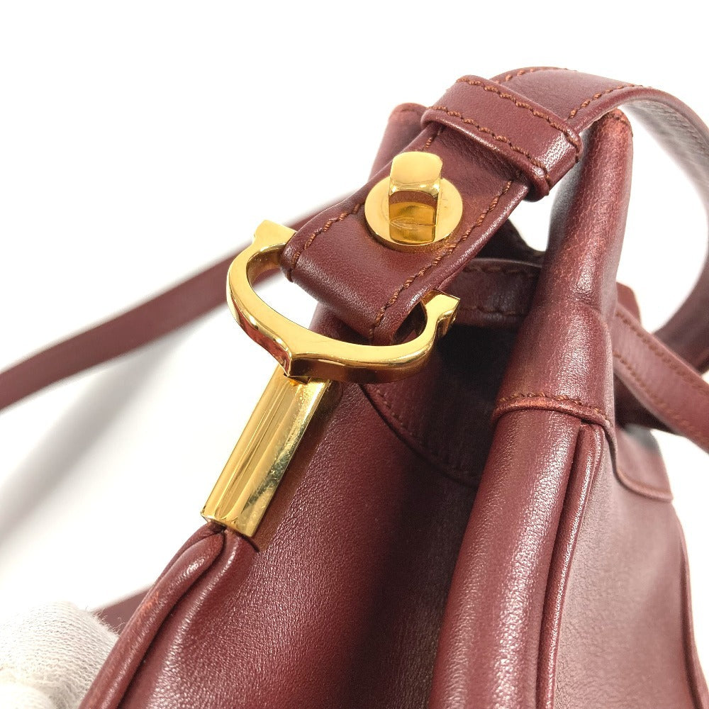 CARTIER Vintage Logo Must Line Bag Crossbody Drawstring Bag Shoulder Bag Leather Unisex Wine Red