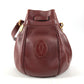 CARTIER Vintage Logo Must Line Bag Crossbody Drawstring Bag Shoulder Bag Leather Unisex Wine Red