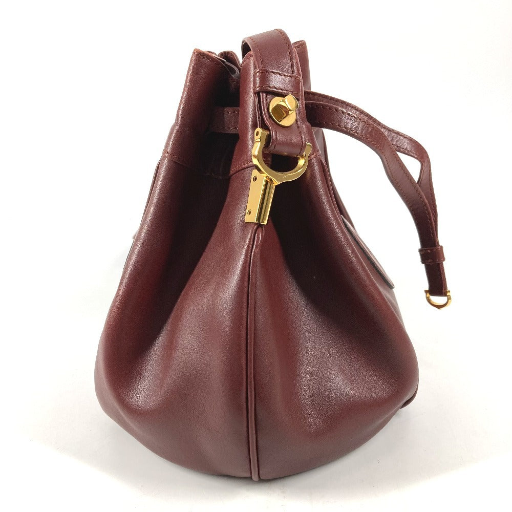 CARTIER Vintage Logo Must Line Bag Crossbody Drawstring Bag Shoulder Bag Leather Unisex Wine Red