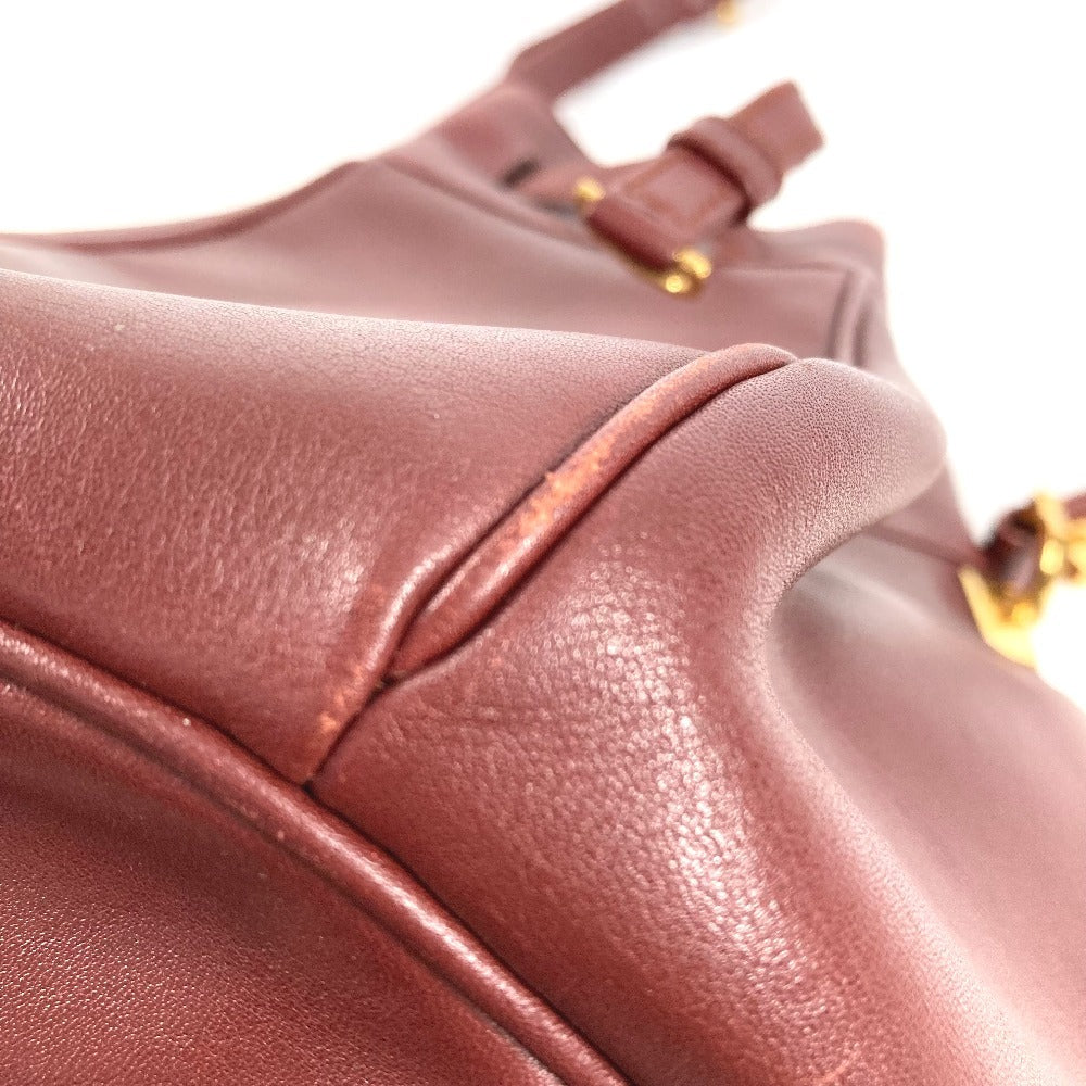 CARTIER Vintage Logo Must Line Bag Crossbody Drawstring Bag Shoulder Bag Leather Unisex Wine Red