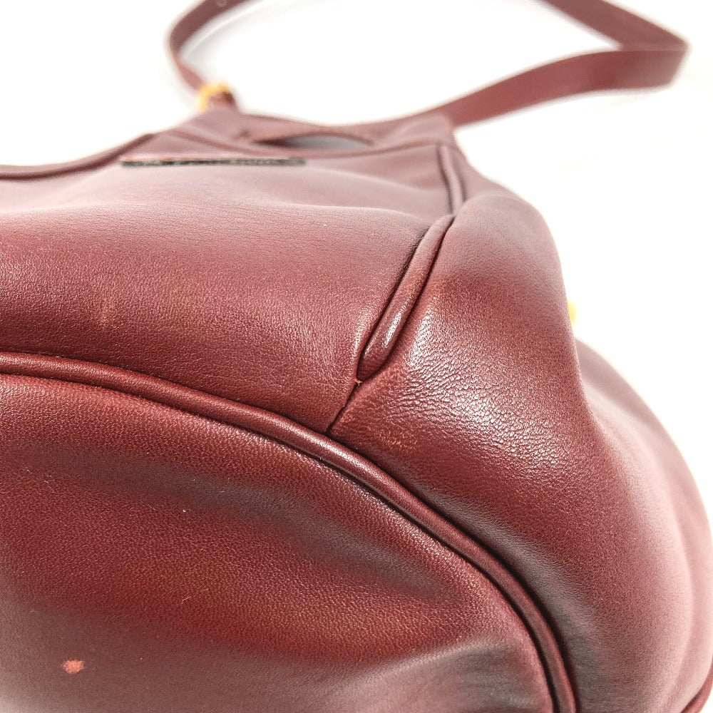 CARTIER Vintage Logo Must Line Bag Crossbody Drawstring Bag Shoulder Bag Leather Unisex Wine Red