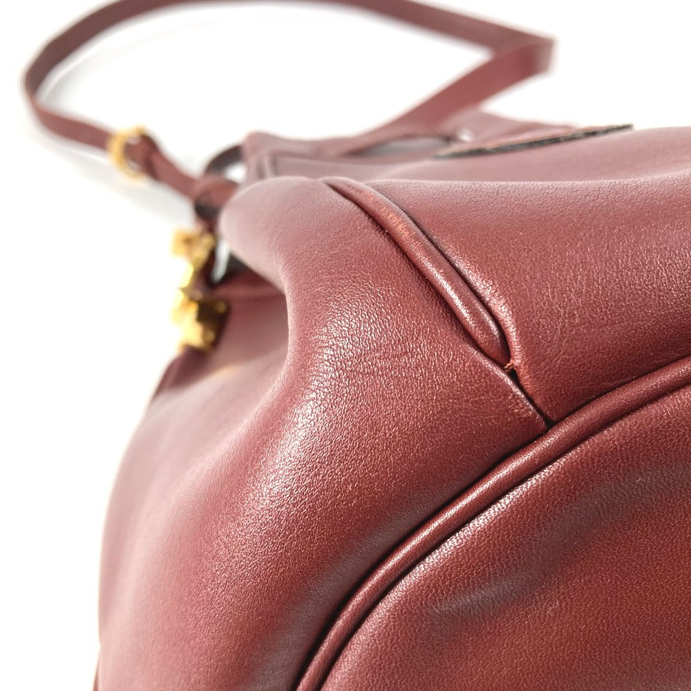 CARTIER Vintage Logo Must Line Bag Crossbody Drawstring Bag Shoulder Bag Leather Unisex Wine Red