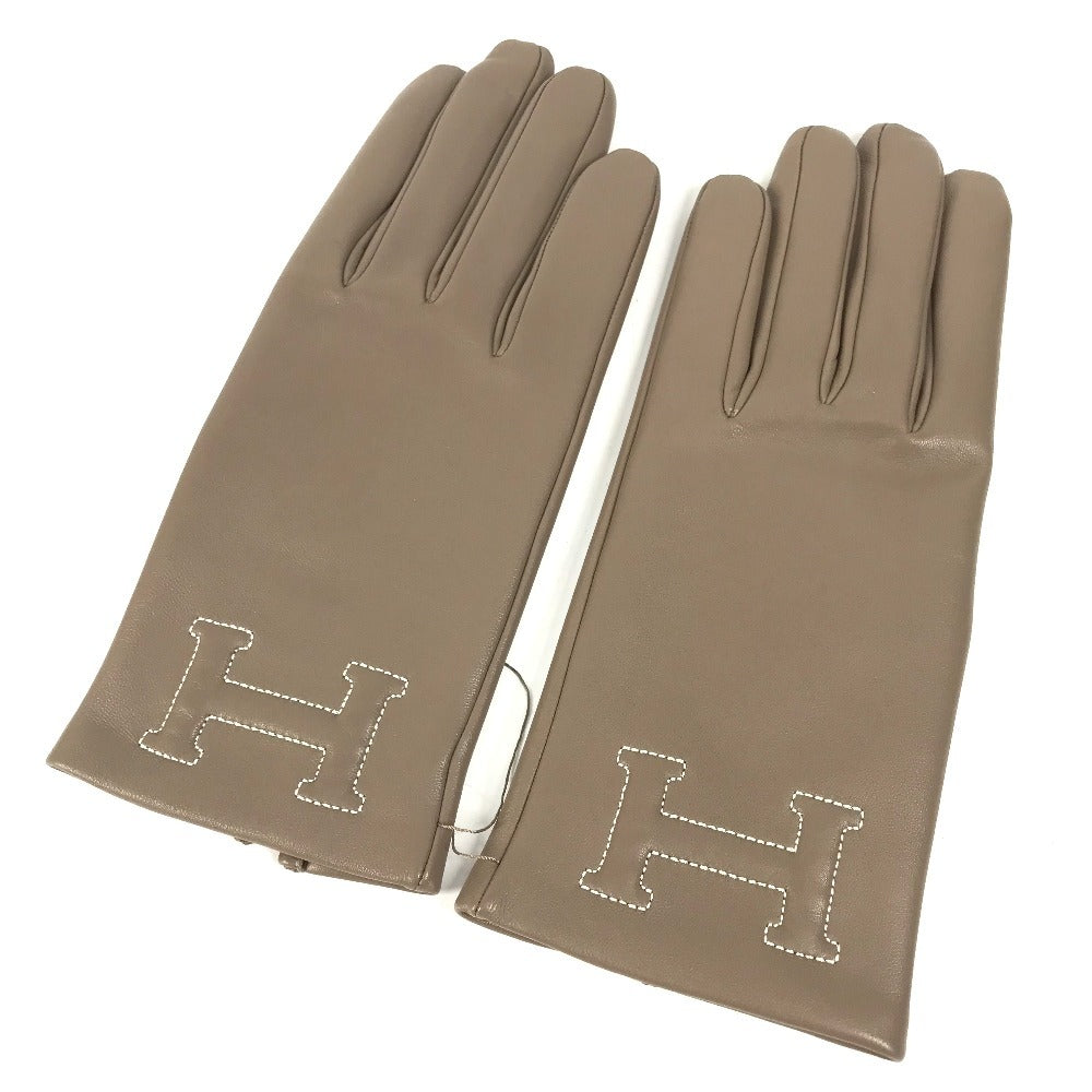 HERMES H202053G H Logo Gloves "Bastille" Accessories Gloves Leather Women's Etoupe Gray