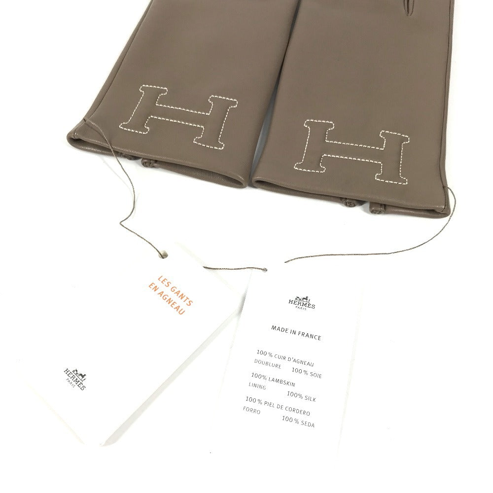 HERMES H202053G H Logo Gloves "Bastille" Accessories Gloves Leather Women's Etoupe Gray