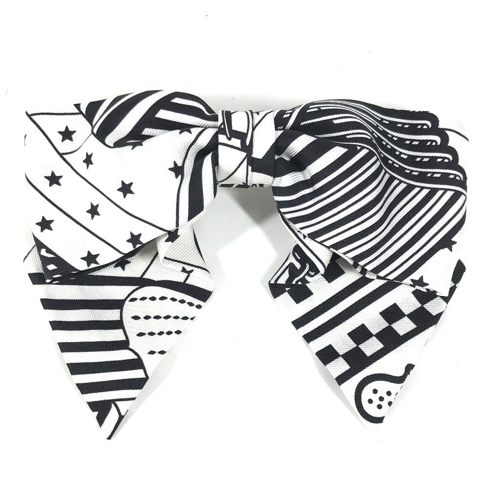 HERMES Barrette Grenelle Zigzag PM Hair Accessory Ribbon Barrette Silk Women's White
