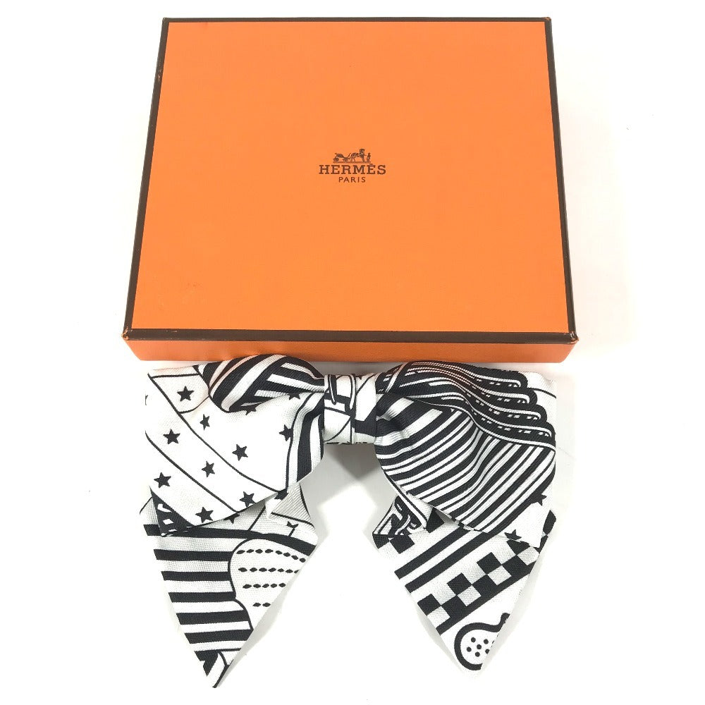 HERMES Barrette Grenelle Zigzag PM Hair Accessory Ribbon Barrette Silk Women's White