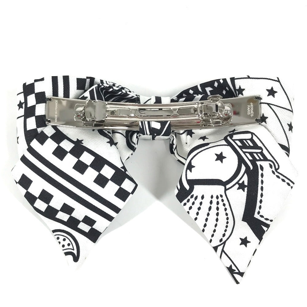 HERMES Barrette Grenelle Zigzag PM Hair Accessory Ribbon Barrette Silk Women's White