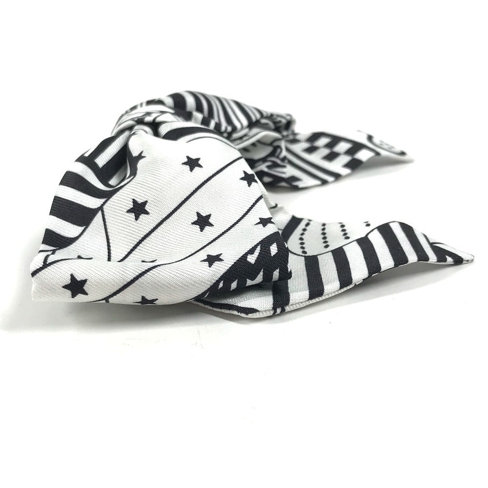 HERMES Barrette Grenelle Zigzag PM Hair Accessory Ribbon Barrette Silk Women's White