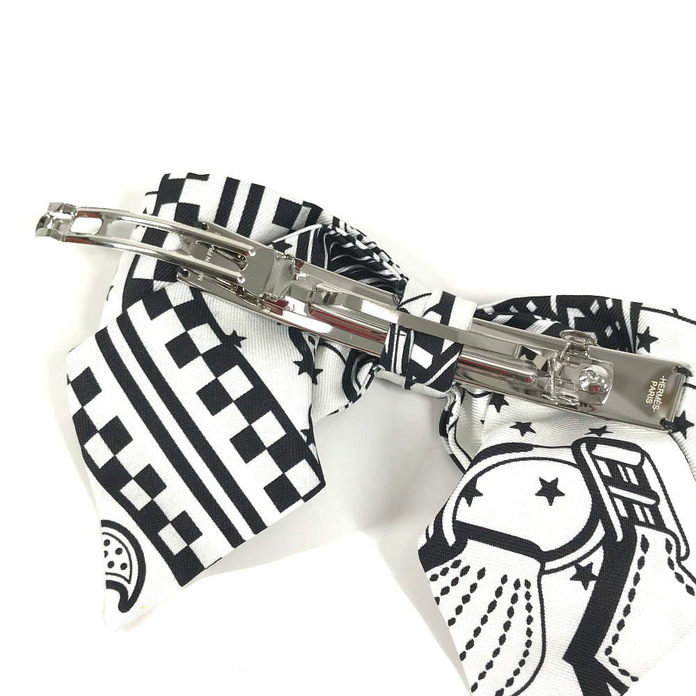 HERMES Barrette Grenelle Zigzag PM Hair Accessory Ribbon Barrette Silk Women's White