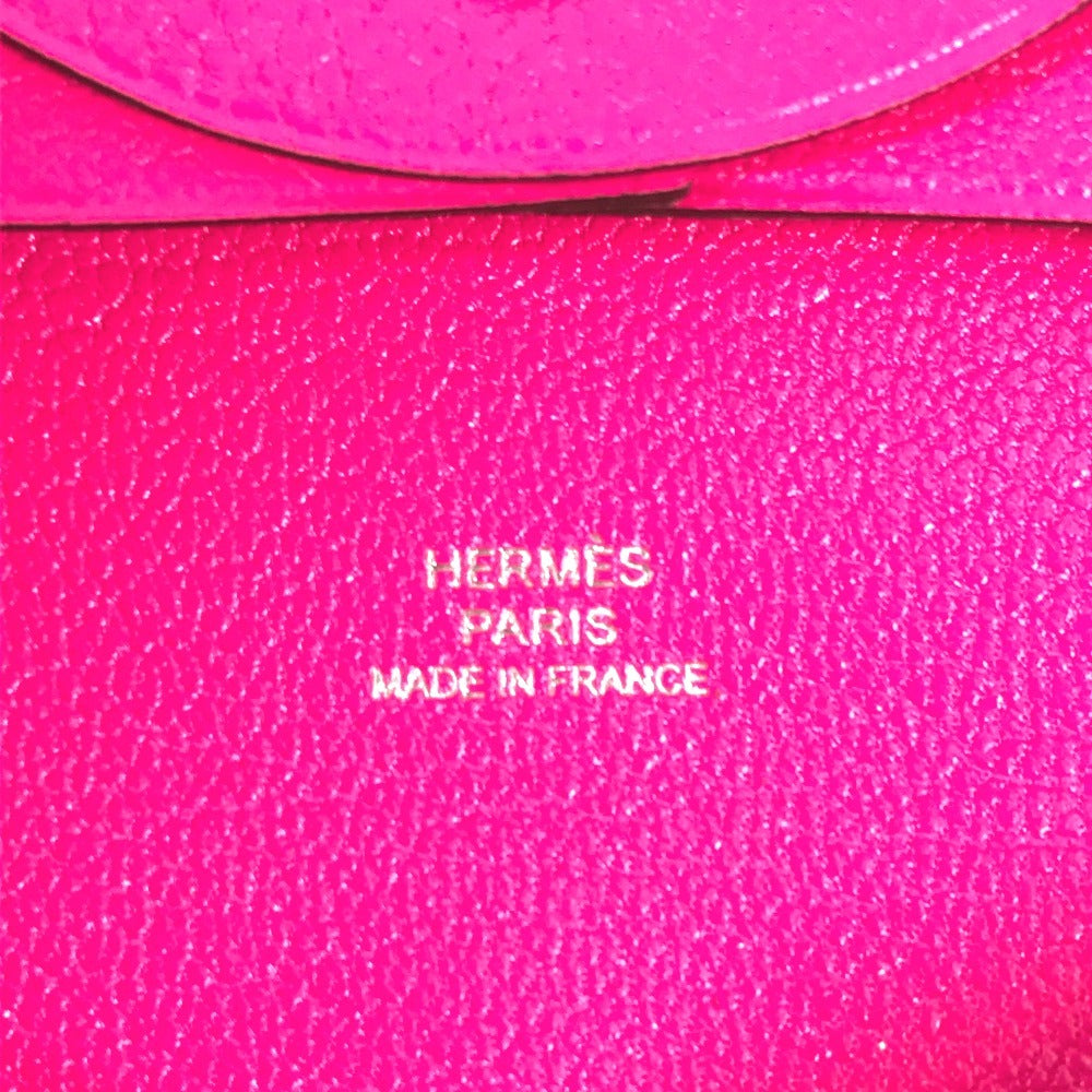 HERMES Bastia Wallet Coin Purse Square Silver Hardware Coin Case Leather Unisex Pink