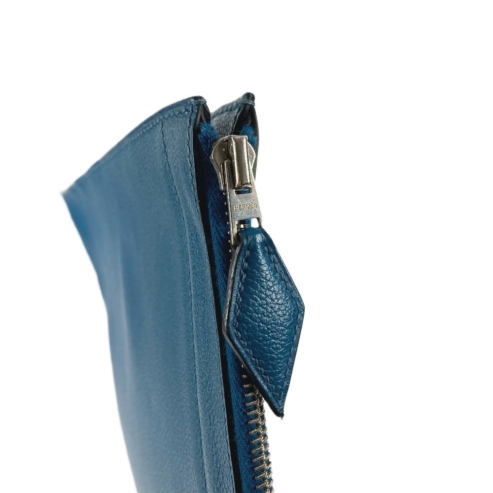 HERMES L字ファスナー ジップコンピューター カバン セカンドバッグ クラッチバッグ エバーカラー レディース ブルードガリス ブルー