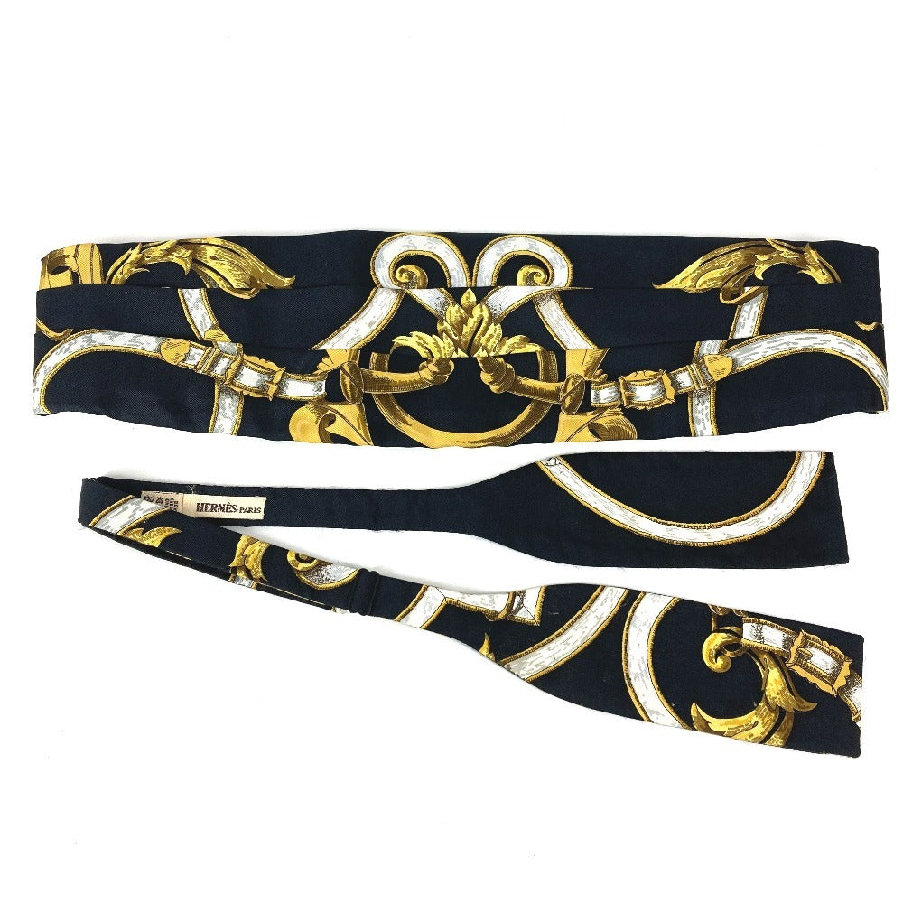 HERMES 総柄 カマーバンド＆蝶ネクタイ セット 2点 アクセサリー ネクタイ ベルト シルク メンズ ブラック
