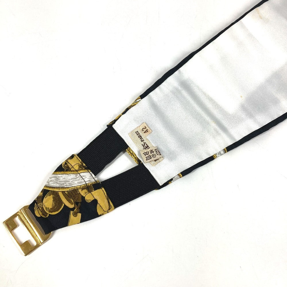HERMES 総柄 カマーバンド＆蝶ネクタイ セット 2点 アクセサリー ネクタイ ベルト シルク メンズ ブラック