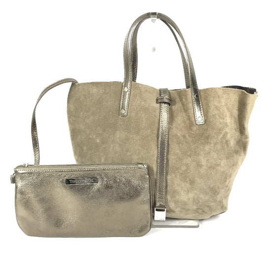 TIFFANY&Co. Logo Tote Bag with Pouch, Handbag, Leather/Suede, Women's, Gold-tone