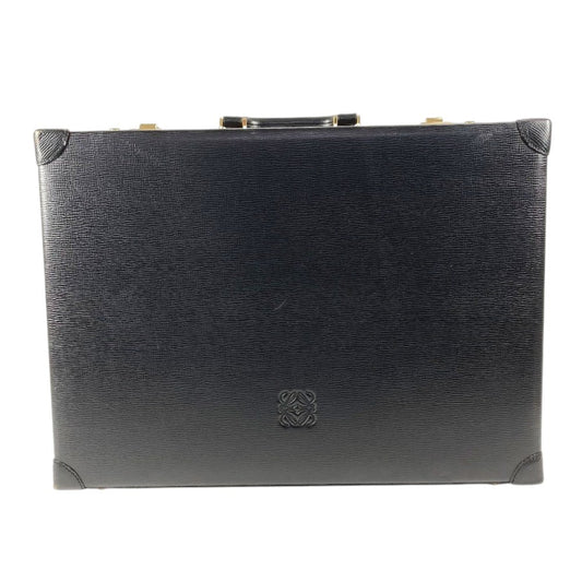 LOEWE Vintage Logo Anagram Attache Case Bag Tote Bag Business Bag BOX Handbag Leather Unisex Black