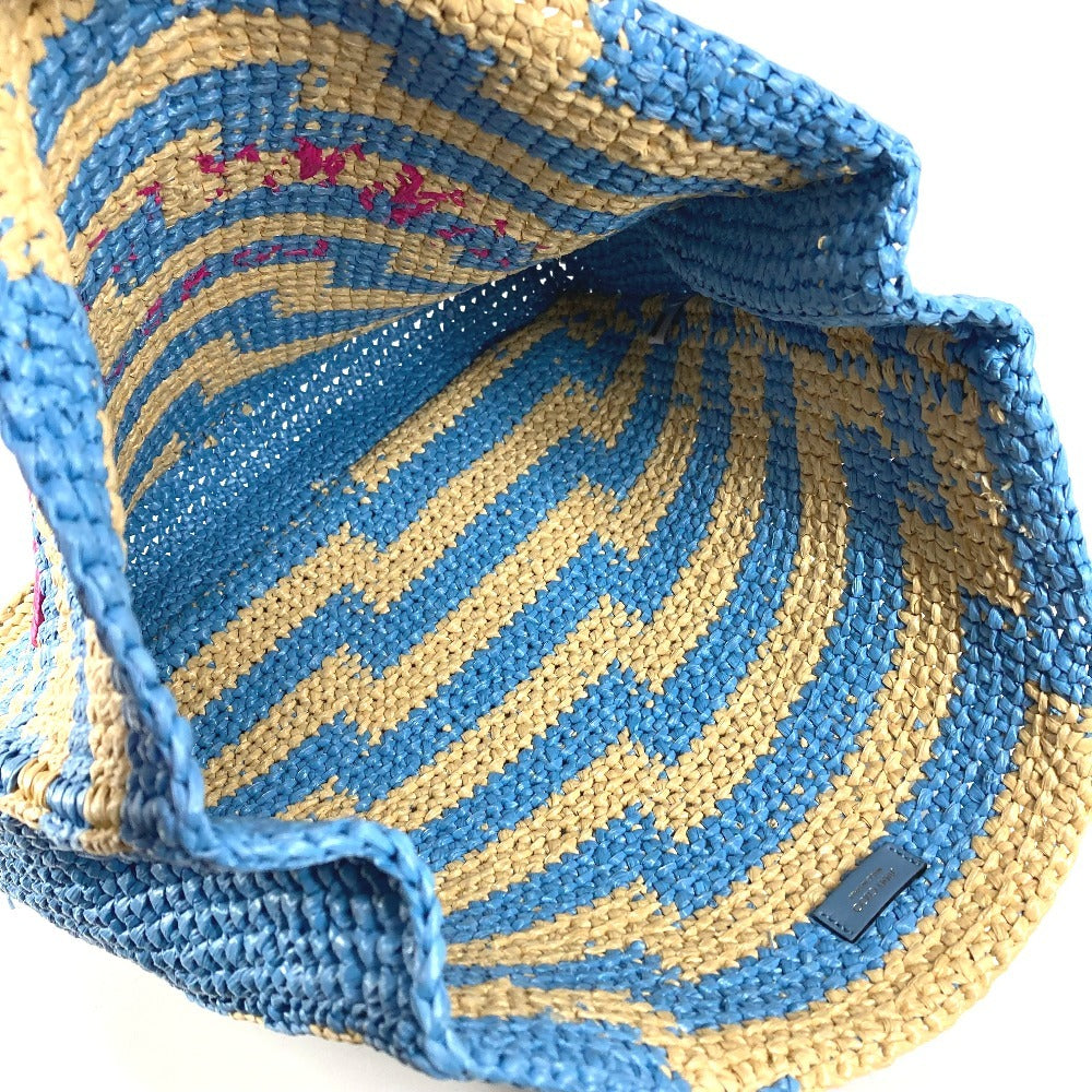JIMMY CHOO Logo Border Beach Tote Bag Shoulder Bag Raffia Women's Blue