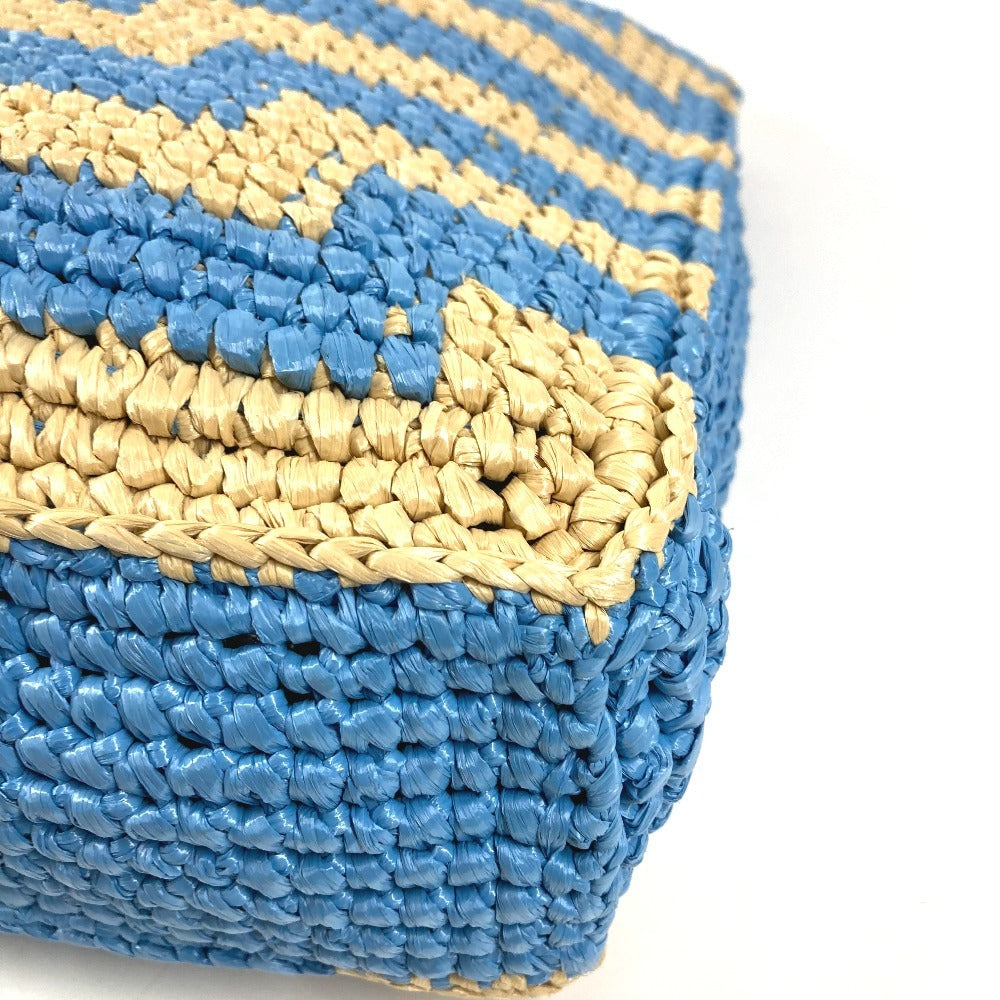 JIMMY CHOO Logo Border Beach Tote Bag Shoulder Bag Raffia Women's Blue