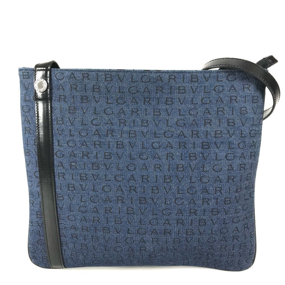 BVLGARI Logomania Bag Crossbody Pochette Shoulder Bag Leather/Canvas Unisex Black