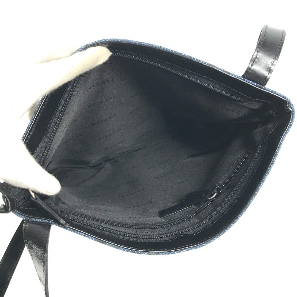 BVLGARI Logomania Bag Crossbody Pochette Shoulder Bag Leather/Canvas Unisex Black