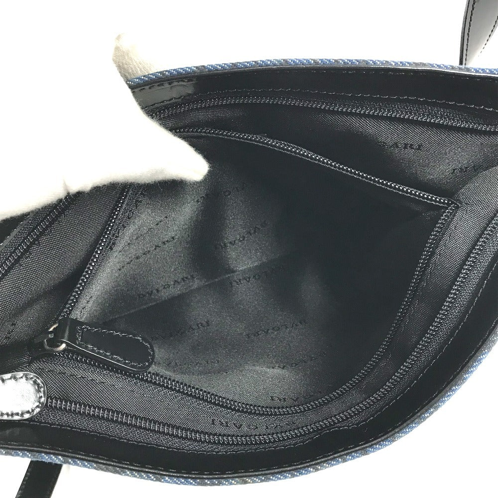 BVLGARI Logomania Bag Crossbody Pochette Shoulder Bag Leather/Canvas Unisex Black