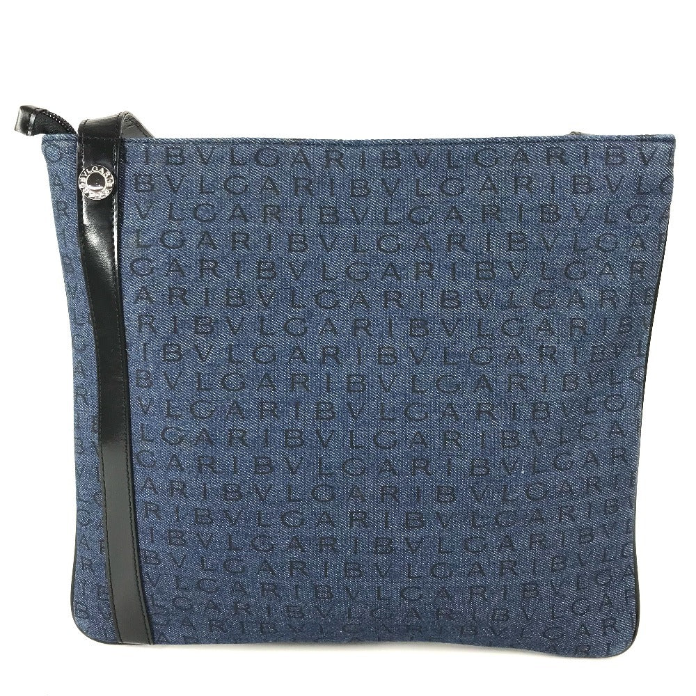 BVLGARI Logomania Bag Crossbody Pochette Shoulder Bag Leather/Canvas Unisex Black