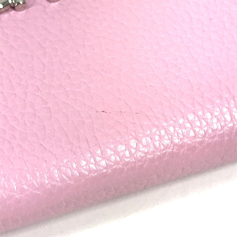 Salvatore Ferragamo Coin Purse Gancini Logo Wallet Compact Wallet Round Zipper Coin Case Leather Unisex Pink