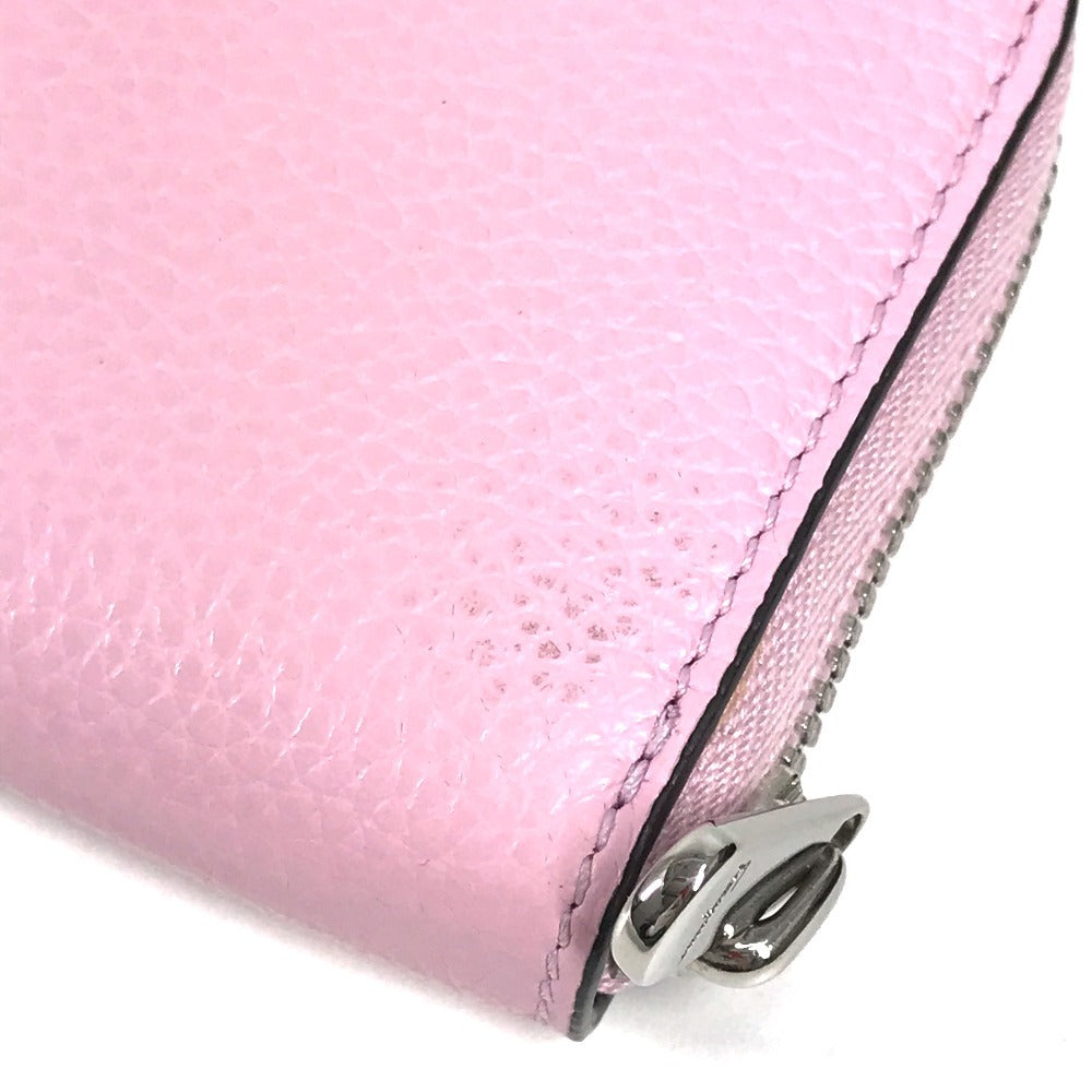 Salvatore Ferragamo Coin Purse Gancini Logo Wallet Compact Wallet Round Zipper Coin Case Leather Unisex Pink