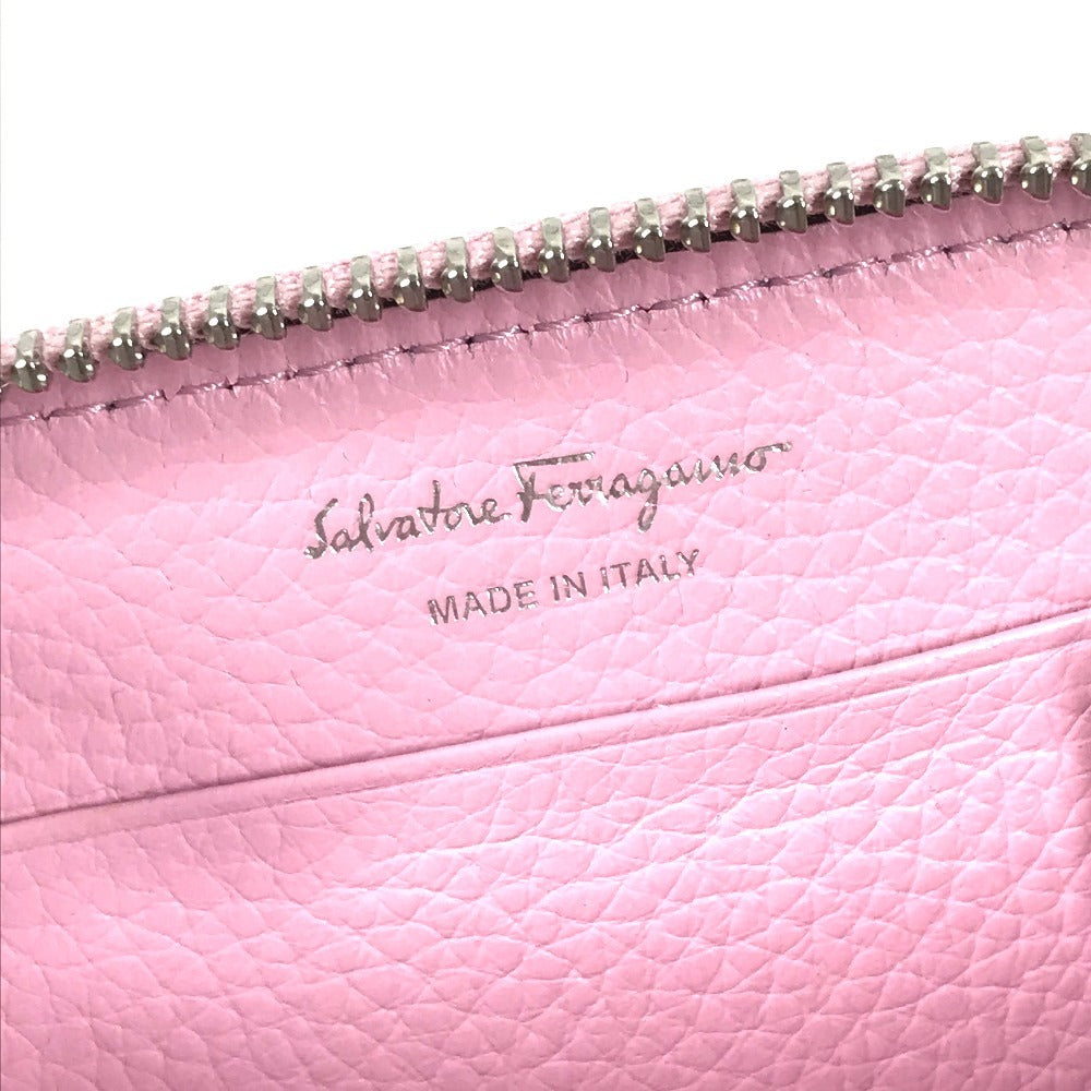 Salvatore Ferragamo Coin Purse Gancini Logo Wallet Compact Wallet Round Zipper Coin Case Leather Unisex Pink
