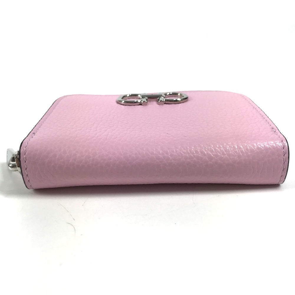 Salvatore Ferragamo Coin Purse Gancini Logo Wallet Compact Wallet Round Zipper Coin Case Leather Unisex Pink