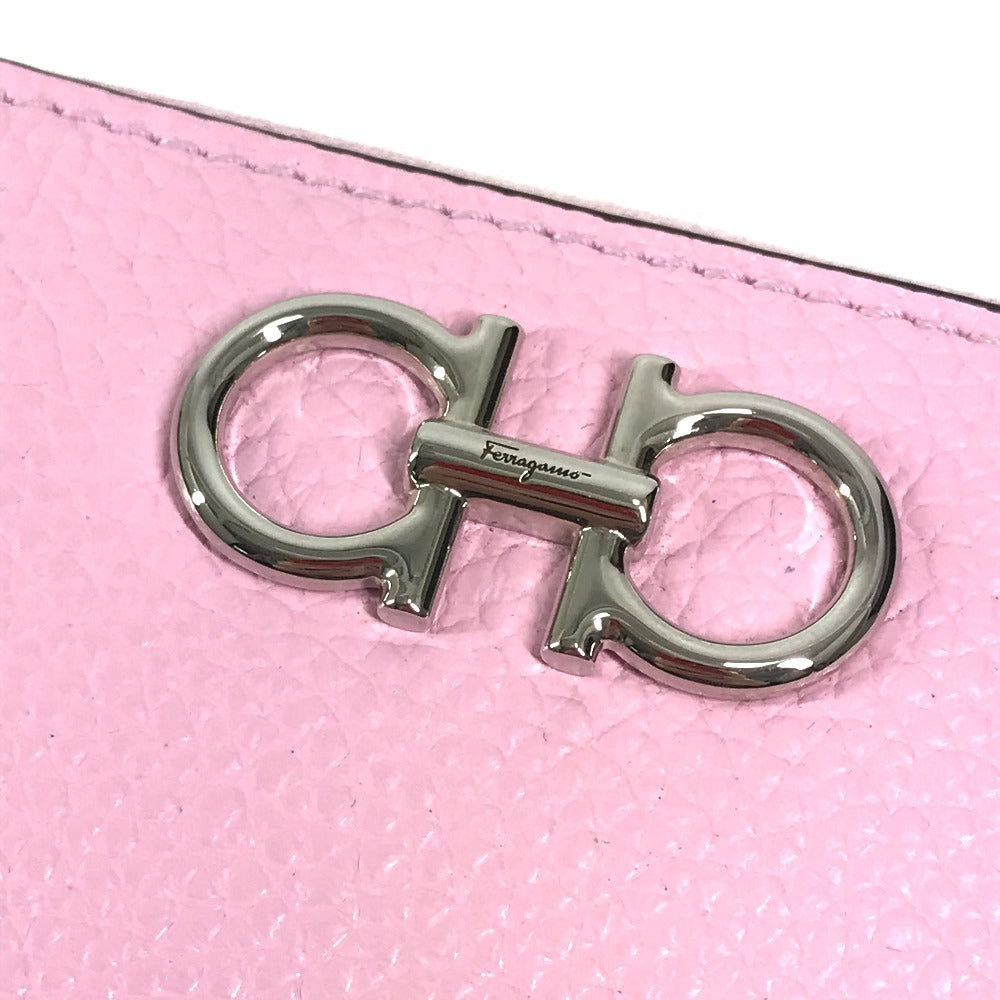 Salvatore Ferragamo Coin Purse Gancini Logo Wallet Compact Wallet Round Zipper Coin Case Leather Unisex Pink
