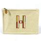 HERMES Flat Pouch embroidered with "Faubourg Corner" PM makeup pouch toiletry bag second bag clutch bag pouch cotton unisex citron / ochre yellow