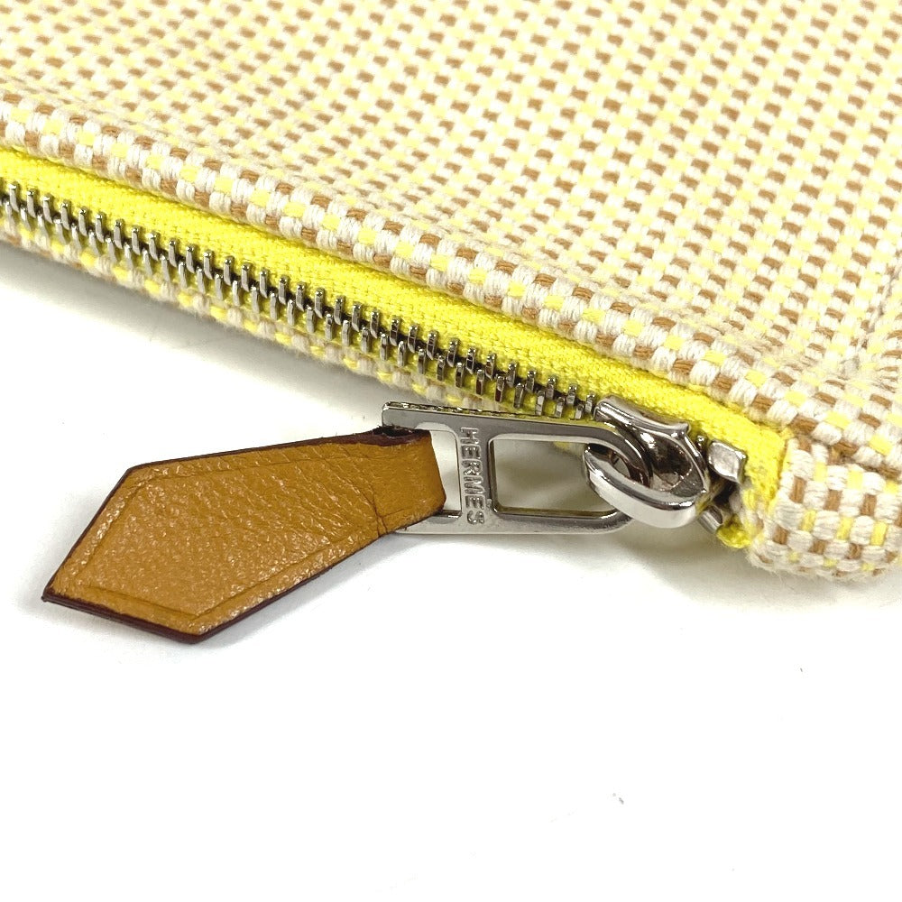 HERMES Flat Pouch embroidered with "Faubourg Corner" PM makeup pouch toiletry bag second bag clutch bag pouch cotton unisex citron / ochre yellow