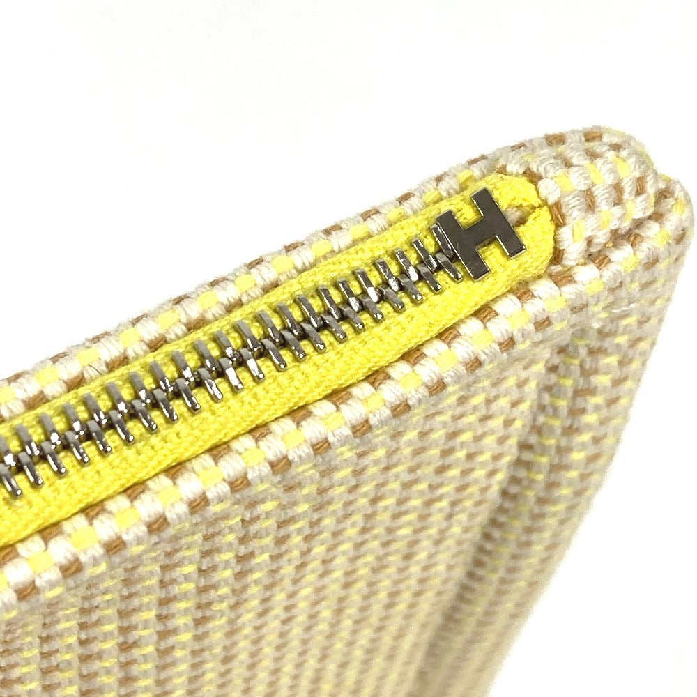 HERMES Flat Pouch embroidered with "Faubourg Corner" PM makeup pouch toiletry bag second bag clutch bag pouch cotton unisex citron / ochre yellow