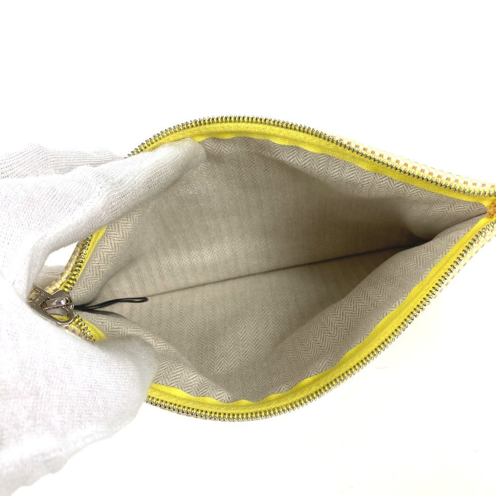 HERMES Flat Pouch embroidered with "Faubourg Corner" PM makeup pouch toiletry bag second bag clutch bag pouch cotton unisex citron / ochre yellow