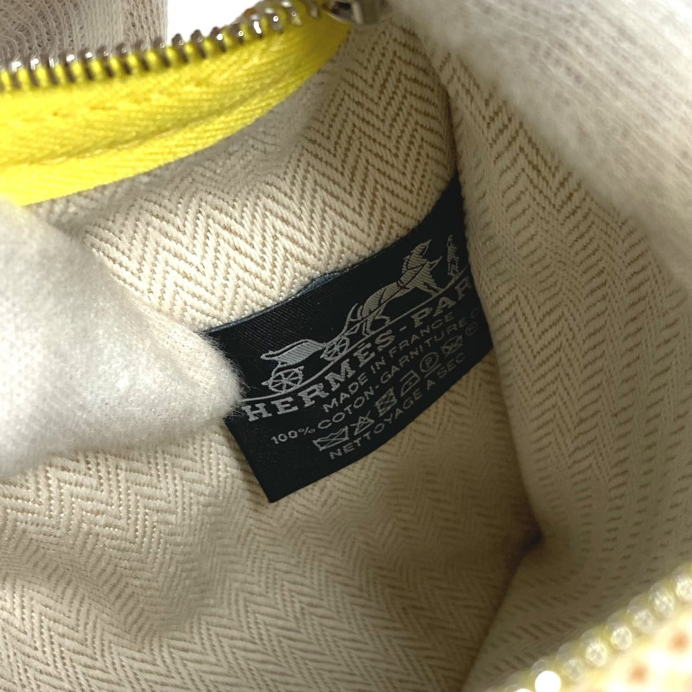 HERMES Flat Pouch embroidered with "Faubourg Corner" PM makeup pouch toiletry bag second bag clutch bag pouch cotton unisex citron / ochre yellow