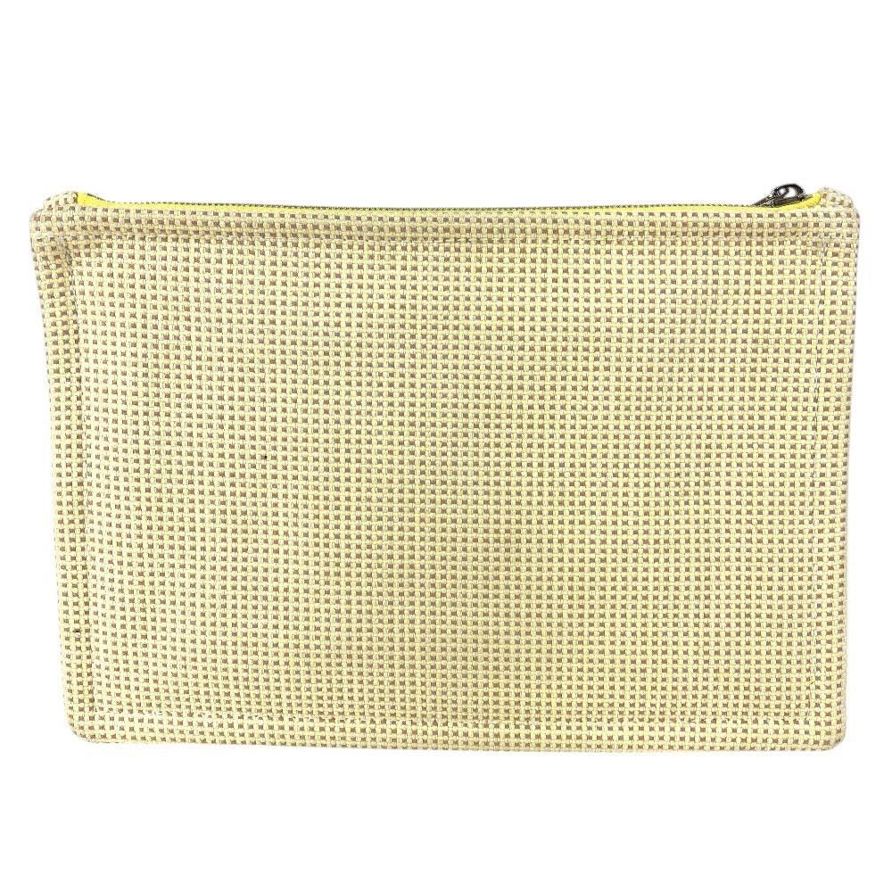 HERMES Flat Pouch embroidered with "Faubourg Corner" PM makeup pouch toiletry bag second bag clutch bag pouch cotton unisex citron / ochre yellow