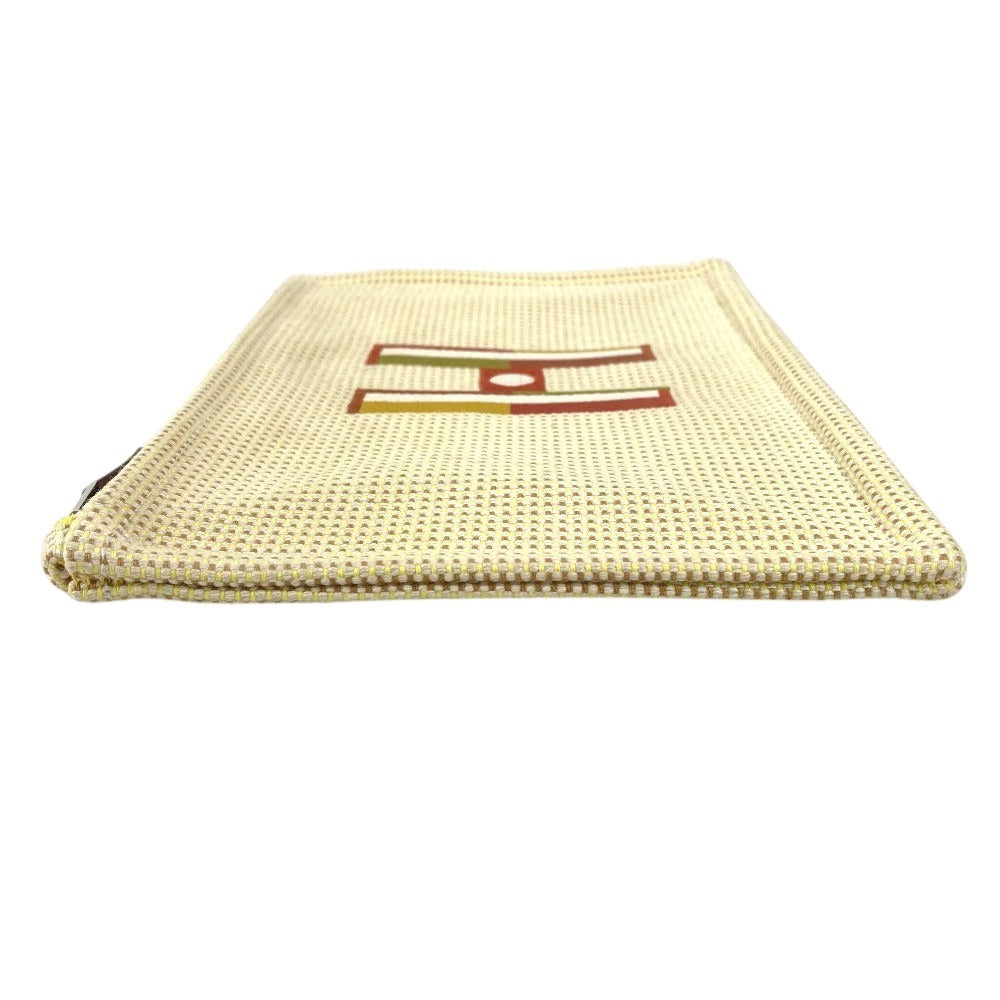 HERMES Flat Pouch embroidered with "Faubourg Corner" PM makeup pouch toiletry bag second bag clutch bag pouch cotton unisex citron / ochre yellow