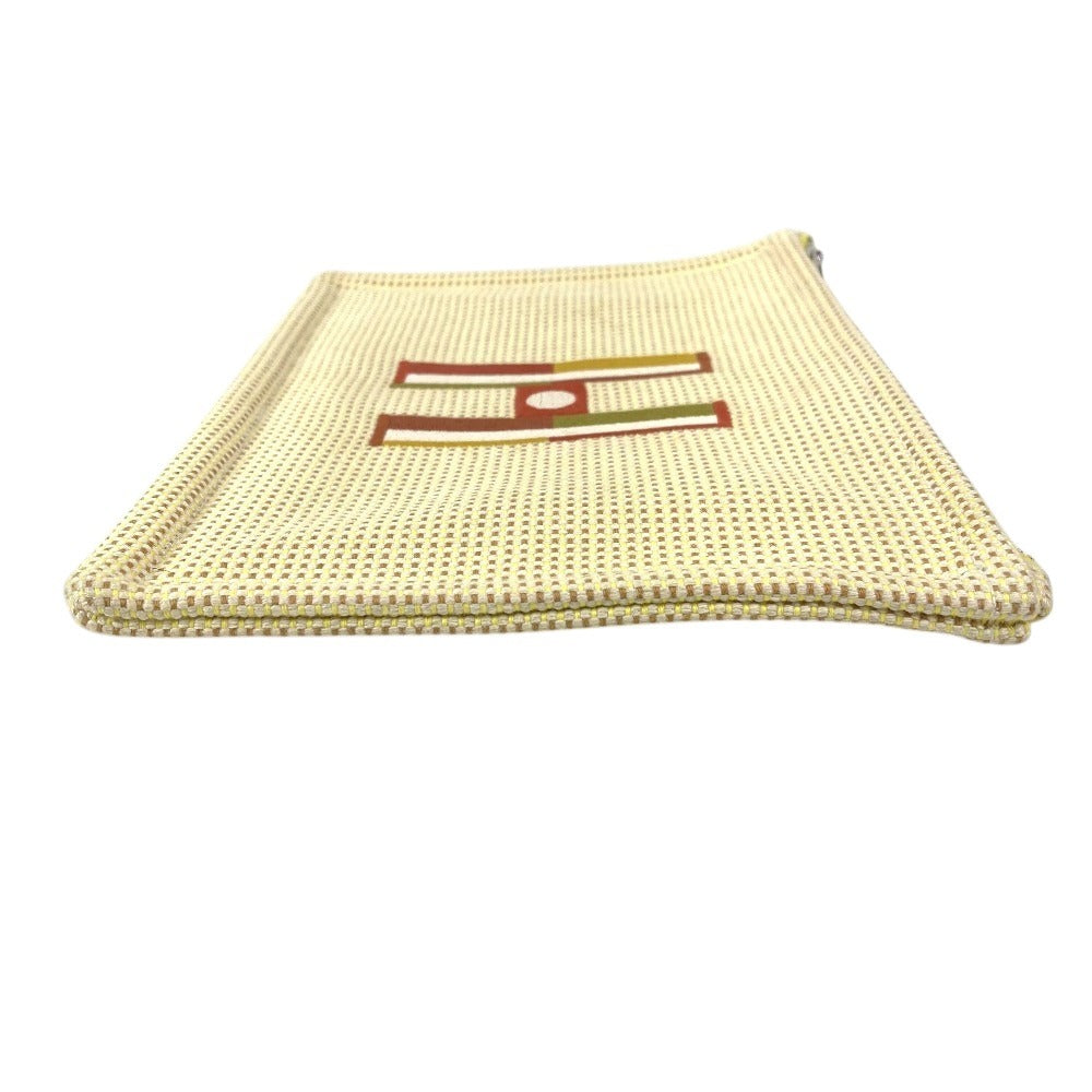 HERMES Flat Pouch embroidered with "Faubourg Corner" PM makeup pouch toiletry bag second bag clutch bag pouch cotton unisex citron / ochre yellow