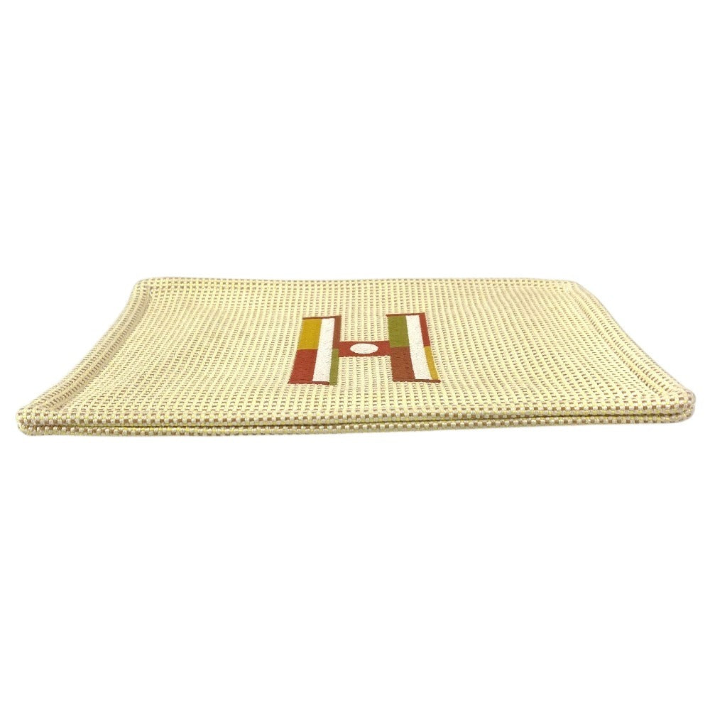 HERMES Flat Pouch embroidered with "Faubourg Corner" PM makeup pouch toiletry bag second bag clutch bag pouch cotton unisex citron / ochre yellow