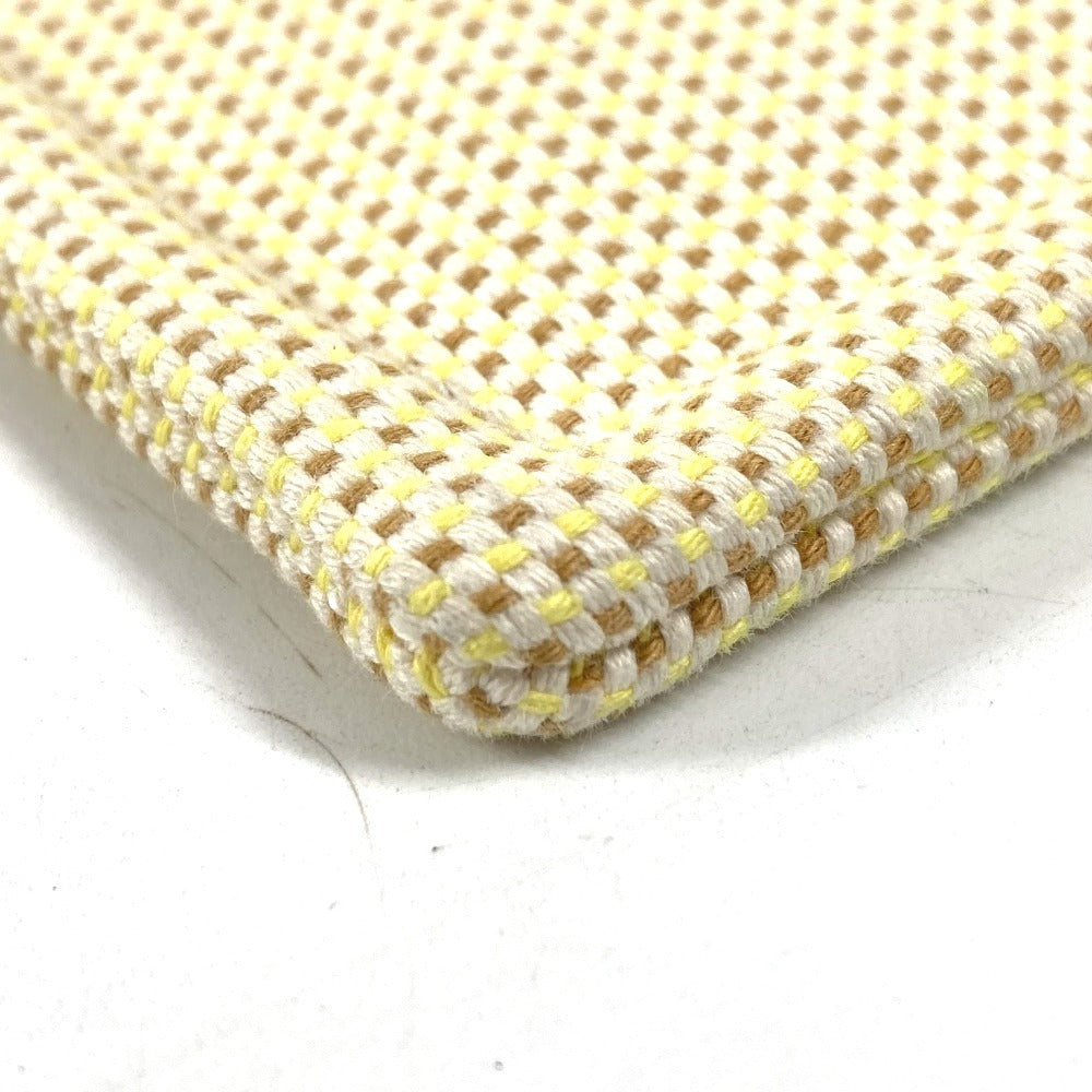 HERMES Flat Pouch embroidered with "Faubourg Corner" PM makeup pouch toiletry bag second bag clutch bag pouch cotton unisex citron / ochre yellow