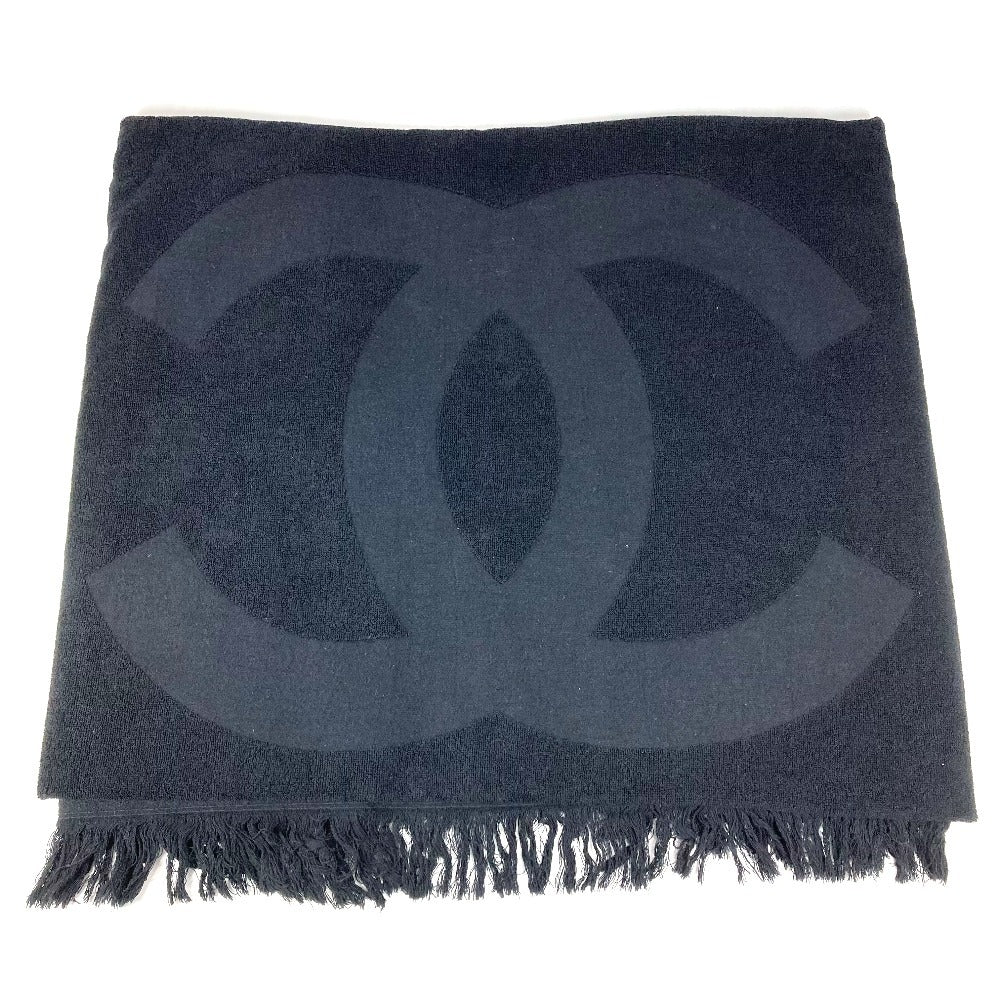 CHANEL 19C CC Coco Mark Logo Beach Towel Bath Towel Interior Lap Blanket Blanket Towel Cotton Unisex Black