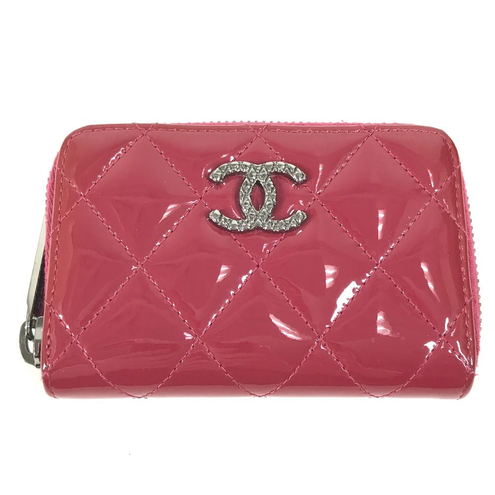 CHANEL CC Coco Mark Logo Matelasse Quilted Wallet Coin Purse Round Zipper Coin Case Enamel Unisex Pink Purple