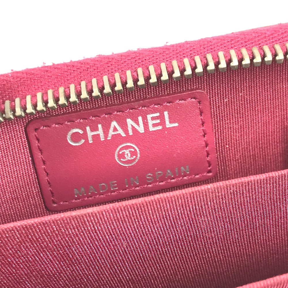 CHANEL CC Coco Mark Logo Matelasse Quilted Wallet Coin Purse Round Zipper Coin Case Enamel Unisex Pink Purple